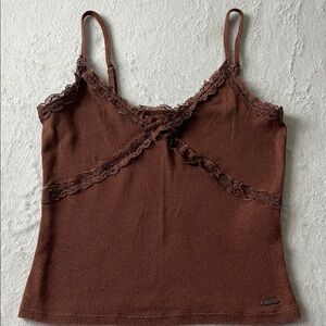 Hollister Brown Camisole with Lace Trim